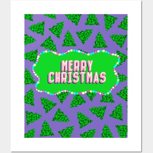 Geometric Christmas Tree with Purple Background Posters and Art